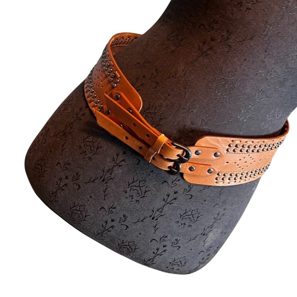 Lucero Peru Wide Leather Belt Double Buckle Women’s Large Studded Coachella